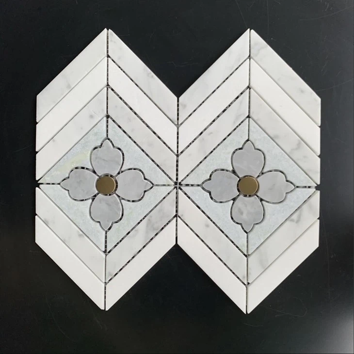 White Herringbone Marble Mosaic Tiles White And Black Marble Hexagon Mosaic Tile